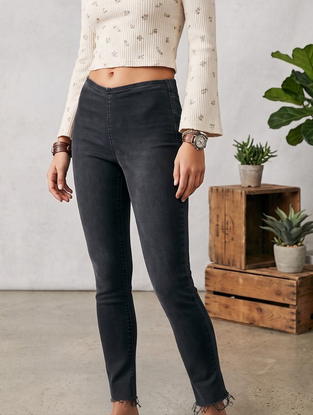 Free People Pull On Raw Hem Jeggings Washed Black 29